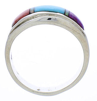 Multicolor Inlay Southwest Sterling Silver Ring Size 6-3/4 EX50984